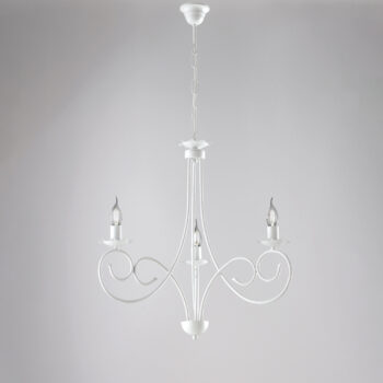 Lampadario in ferro laccato bianco con decorazione effetto shabby chic 3 luci