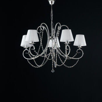 Lampadario in ferro  cromato 5 luci con paralumi