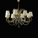 Lampadario in ferro  dorato 8 luci con paralumi