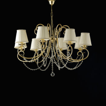 Lampadario in ferro  dorato 8 luci con paralumi