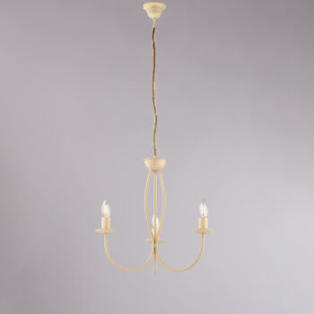 Lampadario in ferro laccato avorio con decorazione effetto decapè 3 luci