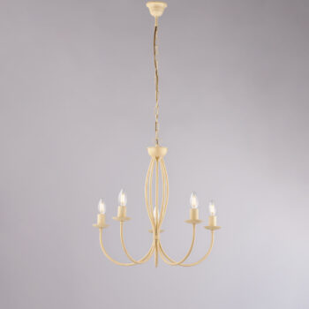 Lampadario in ferro laccato avorio con decorazione effetto decapè 5 luci
