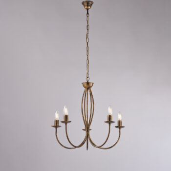 Lampadario in ferro laccato marrone con decorazione oro antico 5 luci