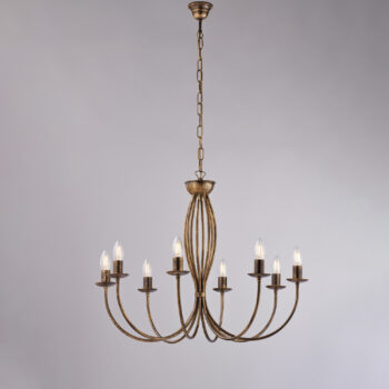 Lampadario in ferro laccato marrone con decorazione oro antico 8 luci