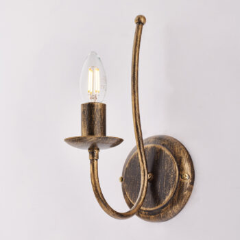 Applique in ferro laccato marrone con decorazione oro antico 1 luce