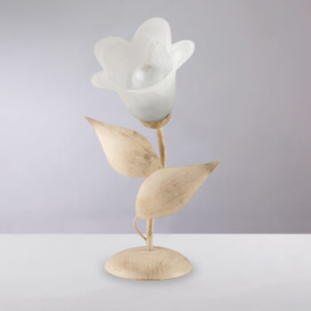 Lumetto in ferro laccato avorio con decorazione oro antico e diffusore in vetro diametro 14  alabastro bianco 1 luce