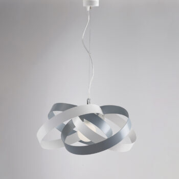 Sospensione in ferro laccato bianco e tortora con cavo in acciaio regolabile 1 luce