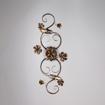 Plafoniera in ferro laccato marrone con decorazione oro antico 2 luci