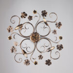 Plafoniera in ferro laccato marrone con decorazione oro antico 4 luci