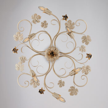 Plafoniera in ferro laccato avorio con decorazione oro antico 6 luci