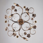 Plafoniera in ferro laccato marrone con decorazione oro antico 6 luci