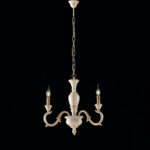 Lampadario in legno avorio e foglia oro 3 luci