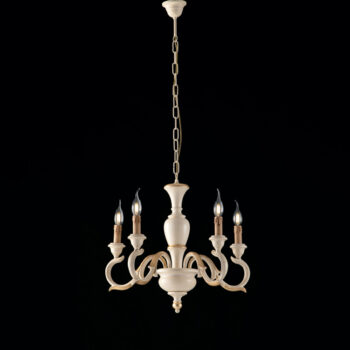 Lampadario in legno avorio e foglia oro 5 luci