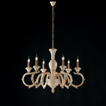 Lampadario in legno avorio e foglia oro 6 luci