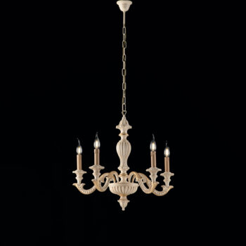 Lampadario in legno avorio e foglia oro 5 luci