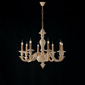 Lampadario in legno avorio e foglia oro 8 luci