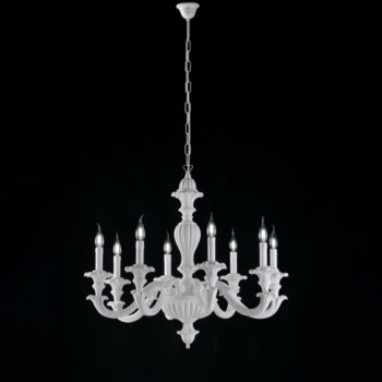 Lampadario in legno bianco shabby 8 luci