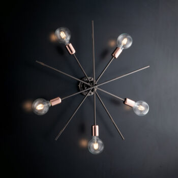 Plafoniera ferro cromo nero e rame 5 luci