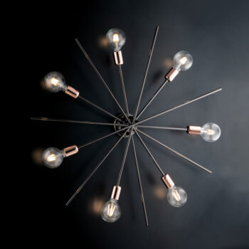 Plafoniera ferro cromo nero e rame 7 luci