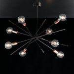 Plafoniera ferro cromo nero e rame 8 luci