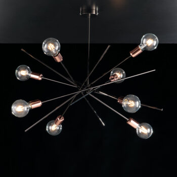 Plafoniera ferro cromo nero e rame 8 luci