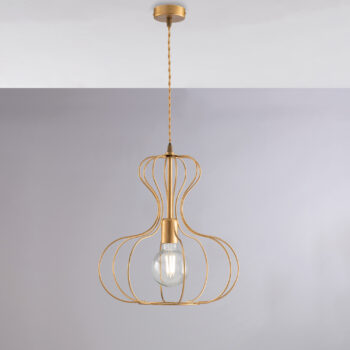 Sospensione in ferro laccato oro ducale con decorazione oro antico con cavo elettrico in tessuto intrecciato regolabile 1 luce