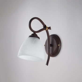 Applique in ferro laccato nero con decorazione effetto ruggine e rifiniture oro antico con diffusore in vetro diametro 13 alabastro bianco 1 luce