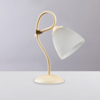 Lumetto in ferro laccato avorio con decorazione effetto decapè e rifiniture in oro antico con diffusoriein vetro diametro 13 alabastro bianco 1 luce