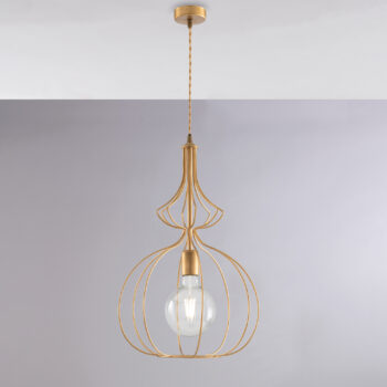 Sospensione in ferro laccato oro ducale con decorazione oro antico con cavo elettrico ricoperto in tessuto intrecciato regolabile 1 luce