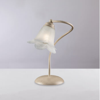 Lumetto in ferro laccato avorio con decorazione oro antico e diffusore in vetro diametro 14 alabastro bianco 1 luce