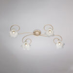 Plafoniera in ferro laccato avorio con decorazione oro antico e diffusori in vetro diametro 14 alabastro bianchi 4 luci