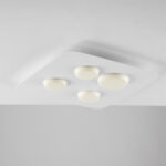 Plafoniera in metallo laccato bianco con diffusori in silicone a led integrato 4 luci