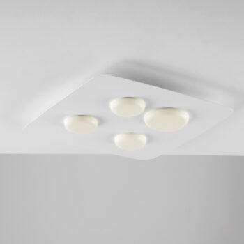 Plafoniera in metallo laccato bianco con diffusori in silicone a led integrato 4 luci