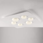 Plafoniera in metallo laccato bianco con diffusori in silicone a led integrato 6 luci
