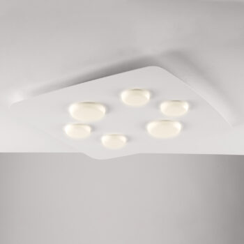 Plafoniera in metallo laccato bianco con diffusori in silicone a led integrato 6 luci