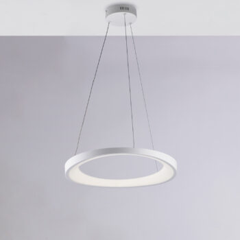 Sospensione circolare in metallo e alluminio laccato bianco con led integrato e cavi elettrici regolabili