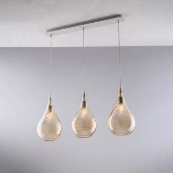 Binario in ferro con vetri ambra pyrex 3 luci