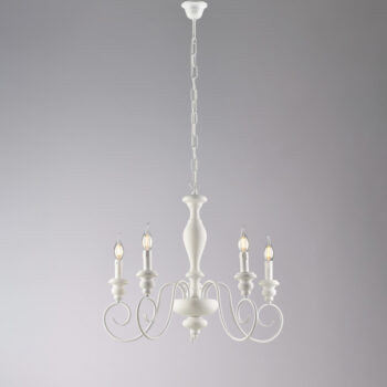 Lampadario in legno e ferro laccato bianco shabby 5 luci