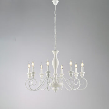 Lampadario in legno e ferro laccato bianco shabby 8 luci