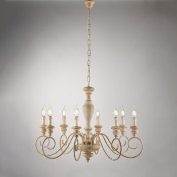 Lampadario in legno e ferro bianco e tortora 8 luci