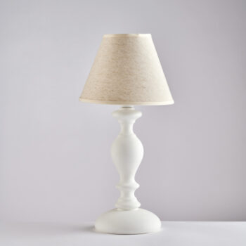 Lumetto in legno bianco shabby 1 luce con paralume dm.20