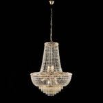 Lampadario in ferro e ottone dorato con strass 11 luci