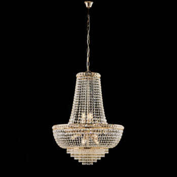 Lampadario in ferro e ottone dorato con strass 11 luci