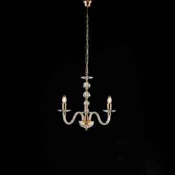Lampadario in oro con vetro trasparente e strass 3 luci