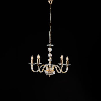 Lampadario in oro con vetro trasparente e strass 5 luci