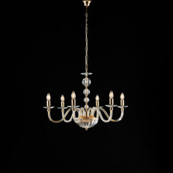 Lampadario in oro con vetro trasparente e strass 6 luci