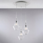 Sospensione in ferro con vetri trasparente pyrex 3 luci