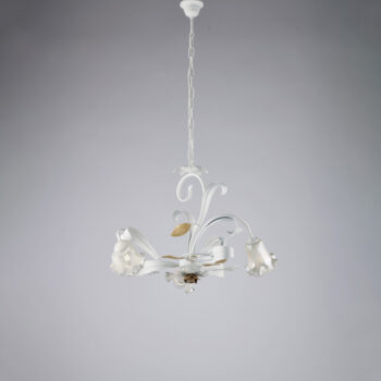 Lampadario in ferro laccato bianco shabby 3 luci