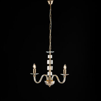 Lampadario in oro con vetro trasparente e strass 3 luci