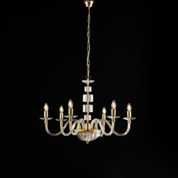 Lampadario in oro con vetro trasparente e strass 6 luci
